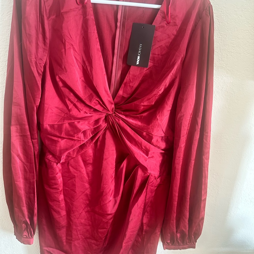 Fashion Nova Red Twist Front Dress